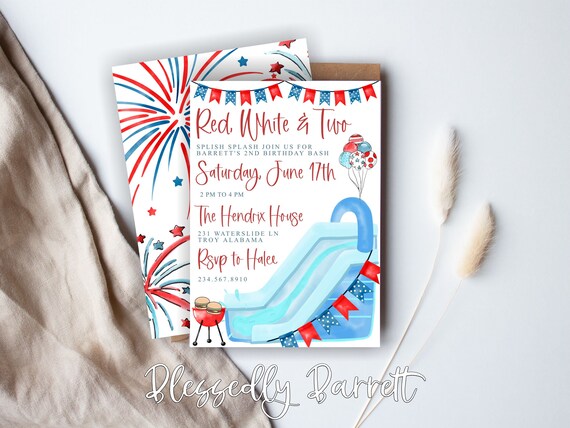 Patriotic Invite | 4th of July | Splish Splash | Red White and TWO | Summer Invitation | Ice cream | Let's Chill | POP on over | Digital