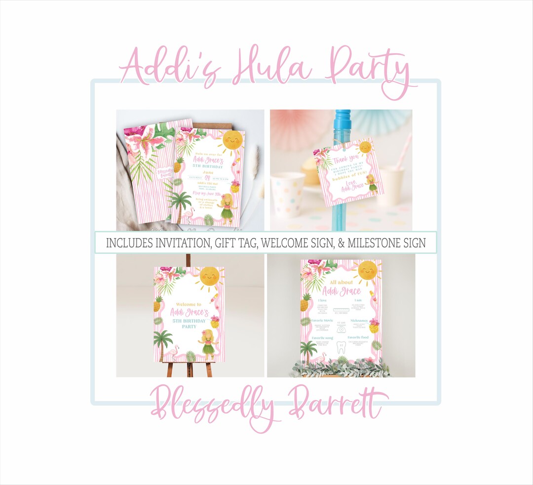 Hula Lessons Signs Grandmillennial Pink Summer Hula Girl Milestone Sign, Fun in the Sun ...