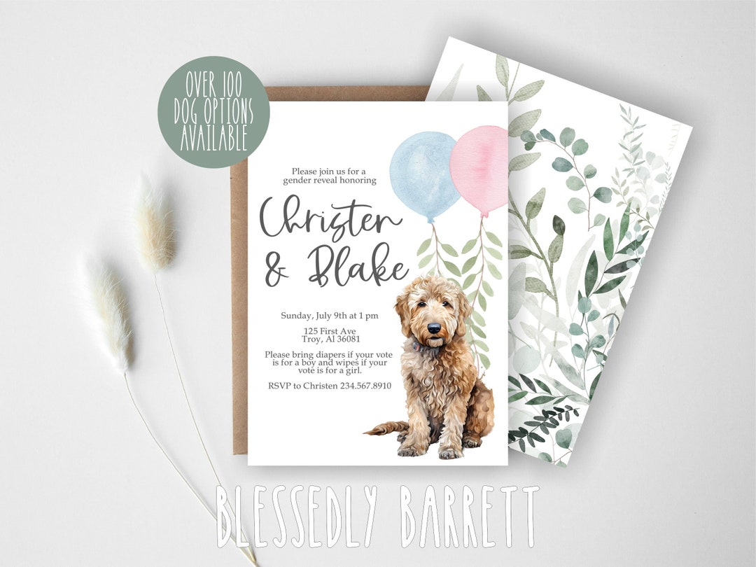 Dog Gender Reveal With 120 Breed Options Custom Invite Baby Shower Baby
