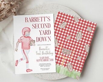 Red Football Invitation, Tailgate Party, First Year Down, 2nd Year Down, State, Grandmillennial Custom Design Printable Digital