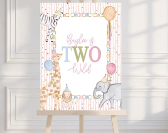 Pink Party Animal Birthday Welcome Sign, Classic Preppy Two Wild, Wild One, Custom Editable Template, Digital Decor, Girly