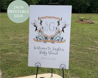 24X36 PRINTABLE Mallard Duck Sign | Welcome Sign | Watercolor | Baby Shower | Hunting Party | Crest | Monogram | First Birthday