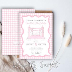 Grandmillennial Bounce House | Pink Gingham | Bounce Jump Play | No Theme | Bouncy House | Pink Castle | Inflatable Slide | Printable