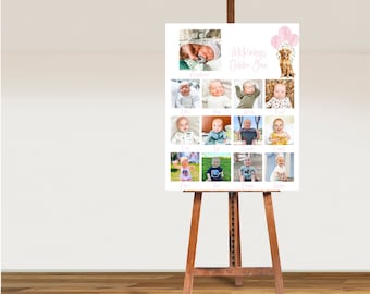 Een gouden jaar 16 x 20 afbeelding mijlpaalbord | Golden retriever | Hond | Gouden meisje | Pawty | Gouden krabbel | Roze millennial