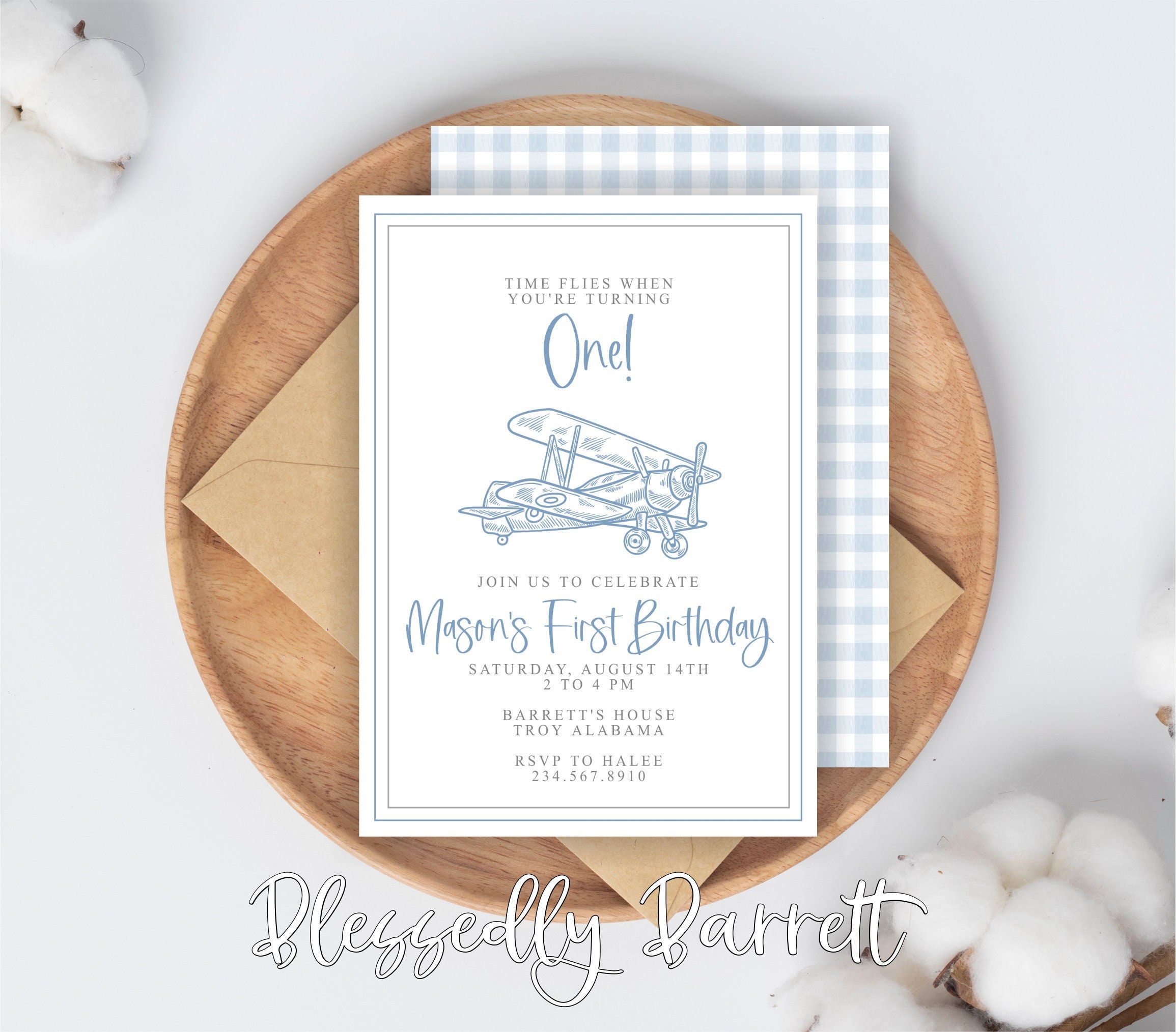 Times Flies Birthday | Blue Gingham | Plane Party | First Birthday | Turning One | Airplane Party | Instant Download