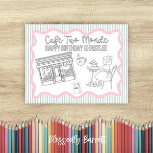 Coloriage anniversaire du grand millénaire au café des deux mondes, Cafe Du Monde, café beignet, imprimable, La Nouvelle-Orléans en Louisiane, invitation Sweet One
