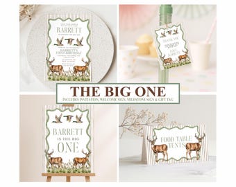 Hunting Birthday Bundle, One Southern Boy, Mallard Duck and Bucks, Camo Ammo, First Birthday, Customizable Template, Printable Digital