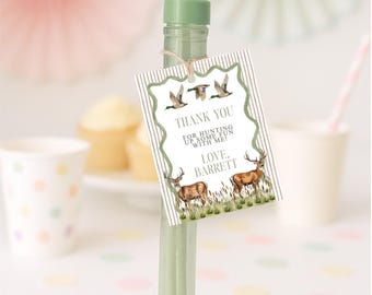 Hunting Birthday Gift Tag, Southern boy, Mallard Duck and Bucks, Camo Ammo, First Birthday, Customizable Template, Printable Digital