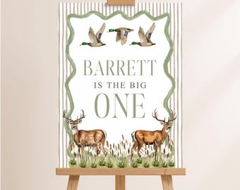 Hunting Birthday Welcome Sign, Southern boy, Mallard Duck and Bucks, Camo Ammo, First Birthday, Customizable Template, Printable Digital