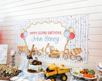 Grandmillennial Excavator Birthday Printed Paper Banner, Construction Party, Dump Everything Close the Road, tractor, Classic Farm Equipment