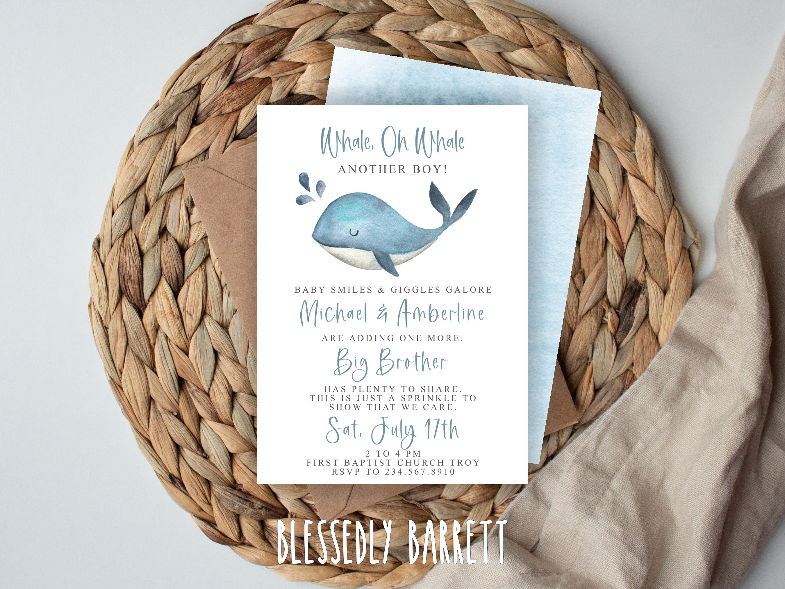 Whale Oh Whale | Another Boy | Baby Shower Invite | Whale baby shower | Baby Sprinkle | Boy Mom | Jonah | INSTANT DOWNLOAD