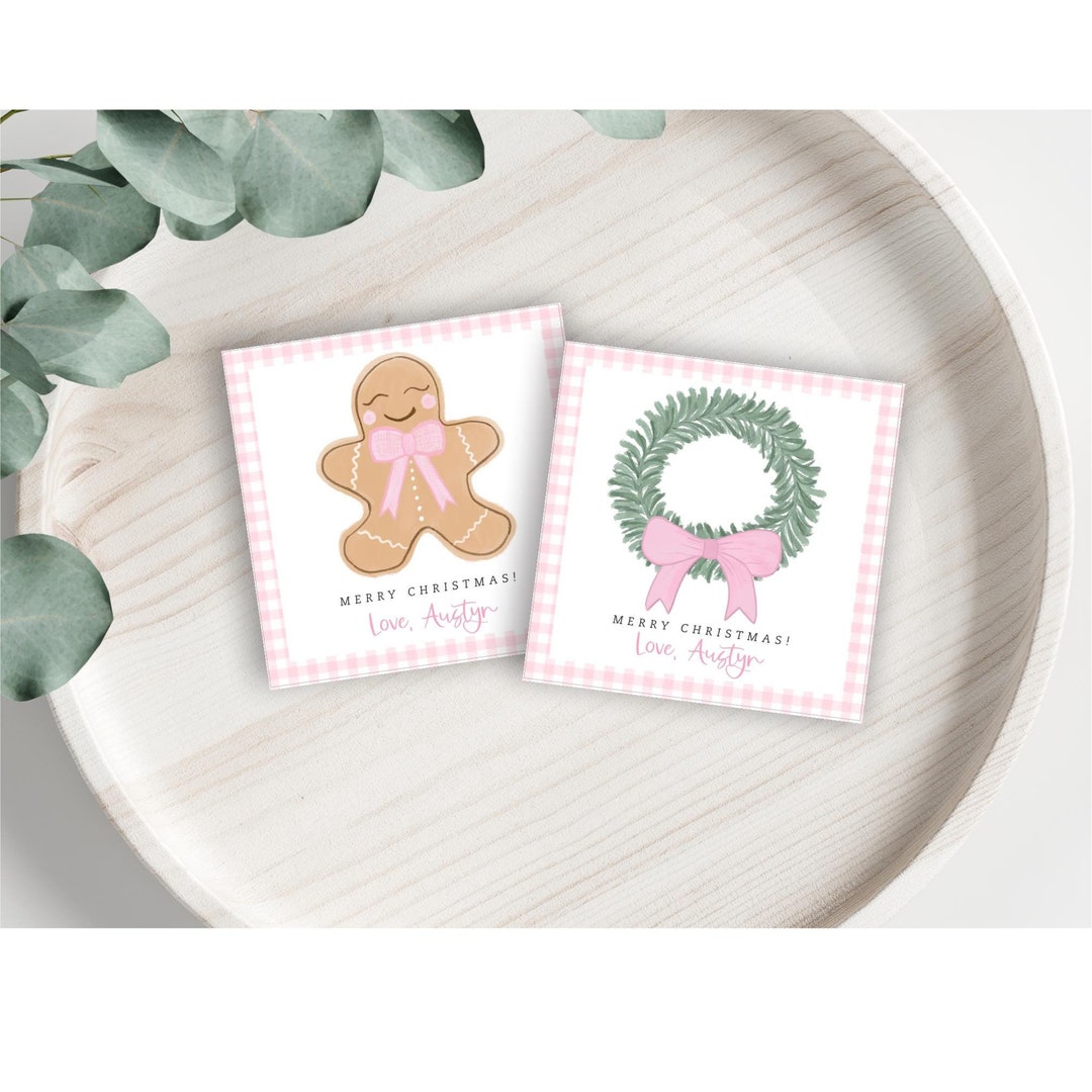 Pink Gingerbread Grandmillennial Christmas Gift Tags | Watercolor ...