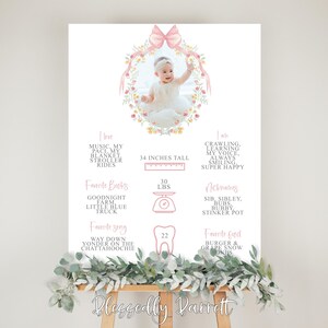 Pink Bow Floral Picture Milestone Sign | Coquette Bow | 1st Birthday | Watercolor | Pink Gingham | Wanna Have Fun ONE | Grandmillenial
