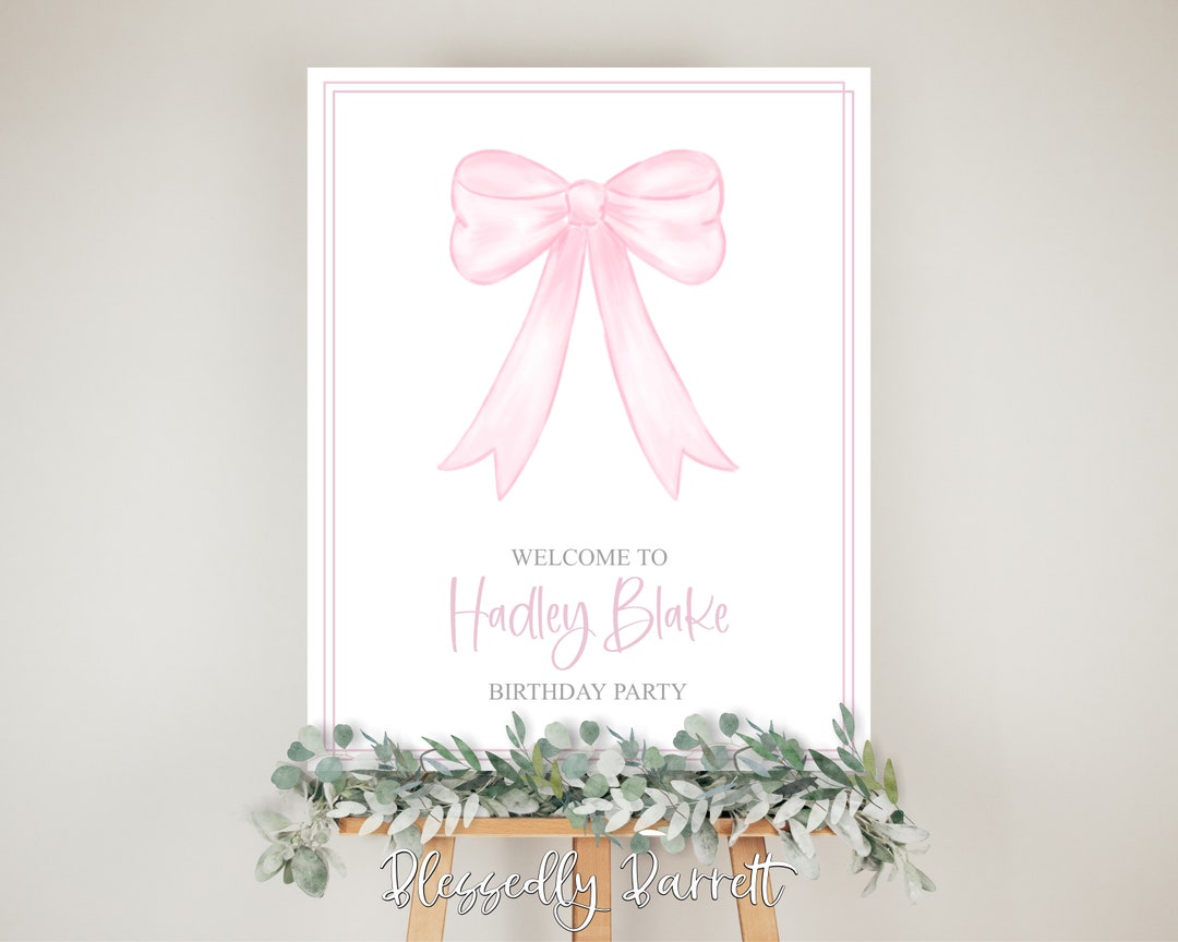 Girly BIRTHDAY Grand Millennial Welcome Sign | Pink Gingham | First ...