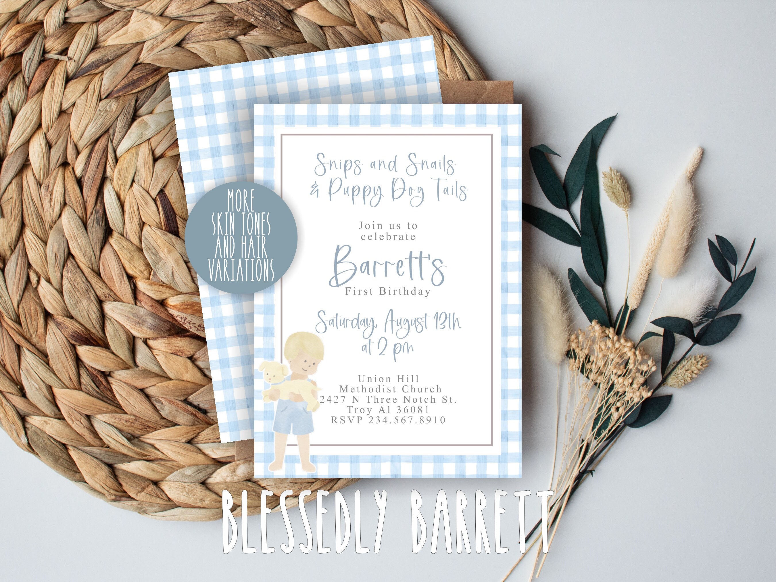 BIRTHDAY invitation | Puppy | Dog | Snips and Snails | Pawty | 1st Birthday | Come Sit Stay | Blonde | Dog and Boy | DIGITAL FILE