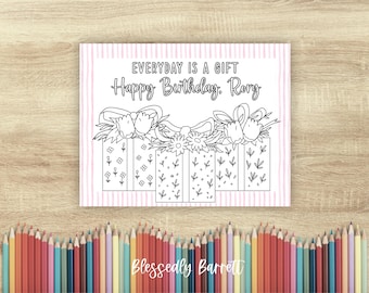Grandmillennial Pink Birthday Gift Coloring Activity Party Printable - (Digital Editable Customizable)