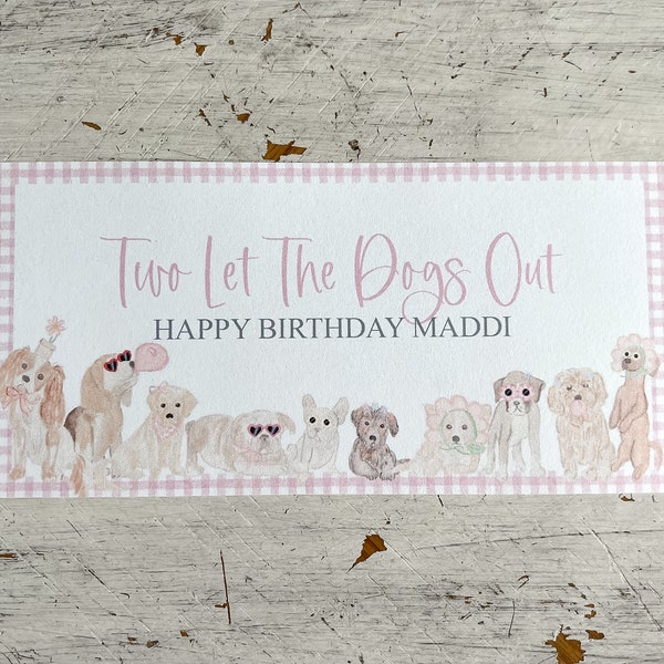 Grandmillennial Puppy Birthday | Pink Bow | gingham | classic | paper banner | girly doodle birthday | First Birthday | Party Banner