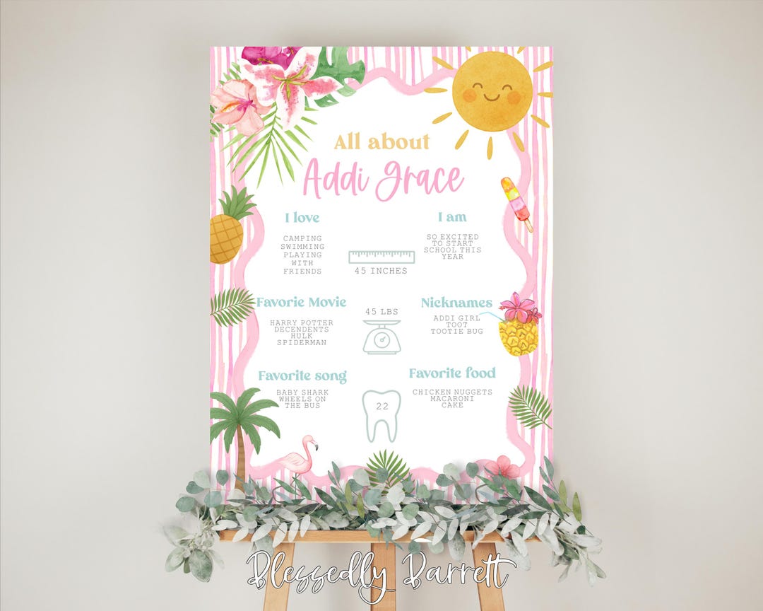 Hula Lessons Signs Grandmillennial Pink Summer Hula Girl Milestone Sign, Fun in the Sun ...