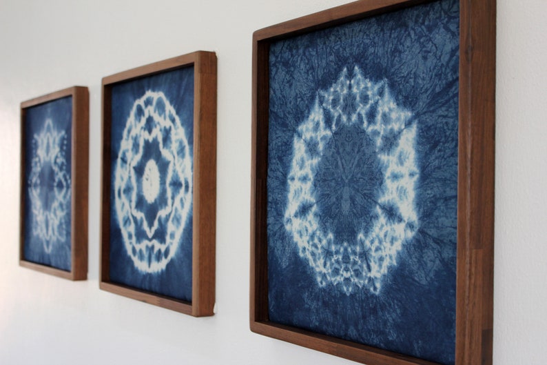 Japanese Shibori Wall Hanging Hand Dyed Textile Art in Crafted Reclaimed Hardwood Frame One of a Kind Wall Art Bohemian Wall Decor image 9