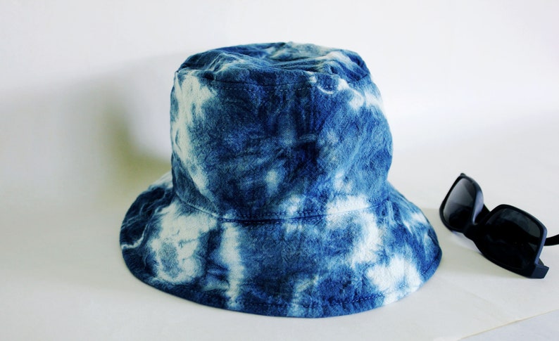 Japanese Shibori Hat I Natural Plant Hand Dyed hat Indigo Bucket hat Hand Dyed Textile Blue Fashion 100%cotton image 9