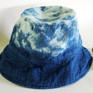 Japanese Shibori Hat I Natural Plant Hand Dyed hat Indigo Bucket hat Hand Dyed Textile Blue Fashion 100%cotton image 5