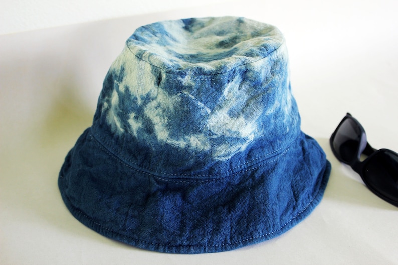 Japanese Shibori Hat I Natural Plant Hand Dyed hat Indigo Bucket hat Hand Dyed Textile Blue Fashion 100%cotton image 5