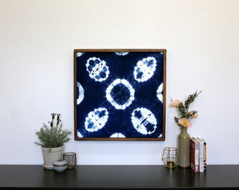 Kumo Japanese Shibori Wall Hanging | Indigo Hand Dyed Textile Art in Crafted Hardwood Frame | One of a Kind Wall Art