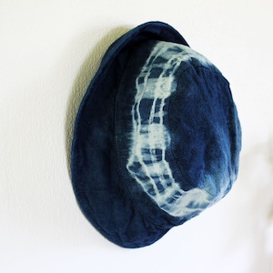 Japanese Shibori Hat I Natural Plant Hand Dyed hat Indigo Bucket hat Hand Dyed Textile Blue Fashion 100%cotton stripe