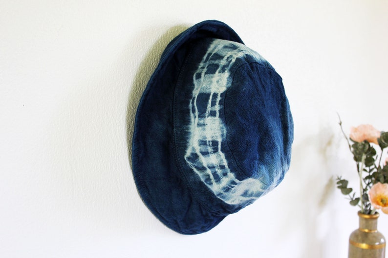 Japanese Shibori Hat I Natural Plant Hand Dyed hat Indigo Bucket hat Hand Dyed Textile Blue Fashion 100%cotton stripe