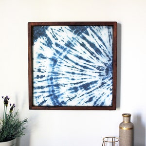 Japanese Shibori Wall Hanging Hand Dyed Textile Art in Crafted Reclaimed Hardwood Frame One of a Kind Wall Art Bohemian Wall Decor image 1