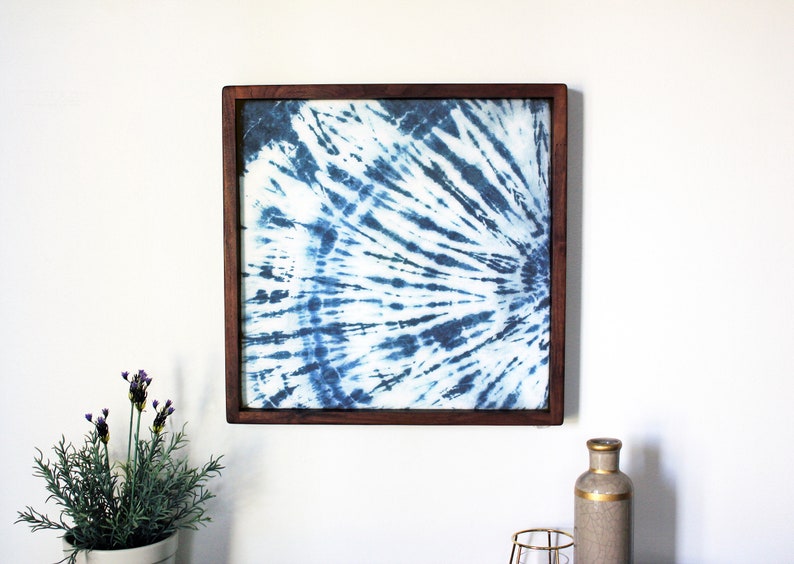 Japanese Shibori Wall Hanging Hand Dyed Textile Art in Crafted Reclaimed Hardwood Frame One of a Kind Wall Art Bohemian Wall Decor image 1