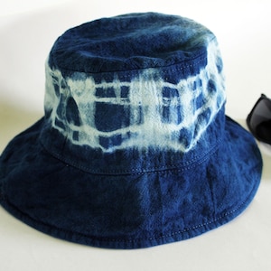 Japanese Shibori Hat I Natural Plant Hand Dyed hat Indigo Bucket hat Hand Dyed Textile Blue Fashion 100%cotton image 7