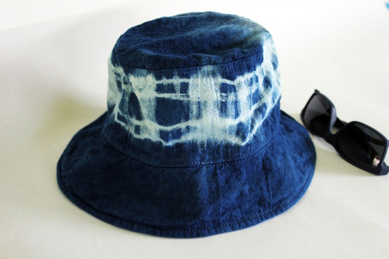 Japanese Shibori Hat I Natural Plant Hand Dyed hat Indigo Bucket hat Hand Dyed Textile Blue Fashion 100%cotton image 7