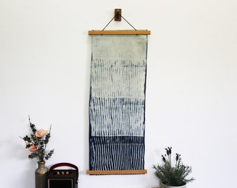 Arashi Japanese Shibori Wall Hanging | Indigo Hand Dyed Textile Art in Crafted Hardwood Frame | One of a Kind Wall Art