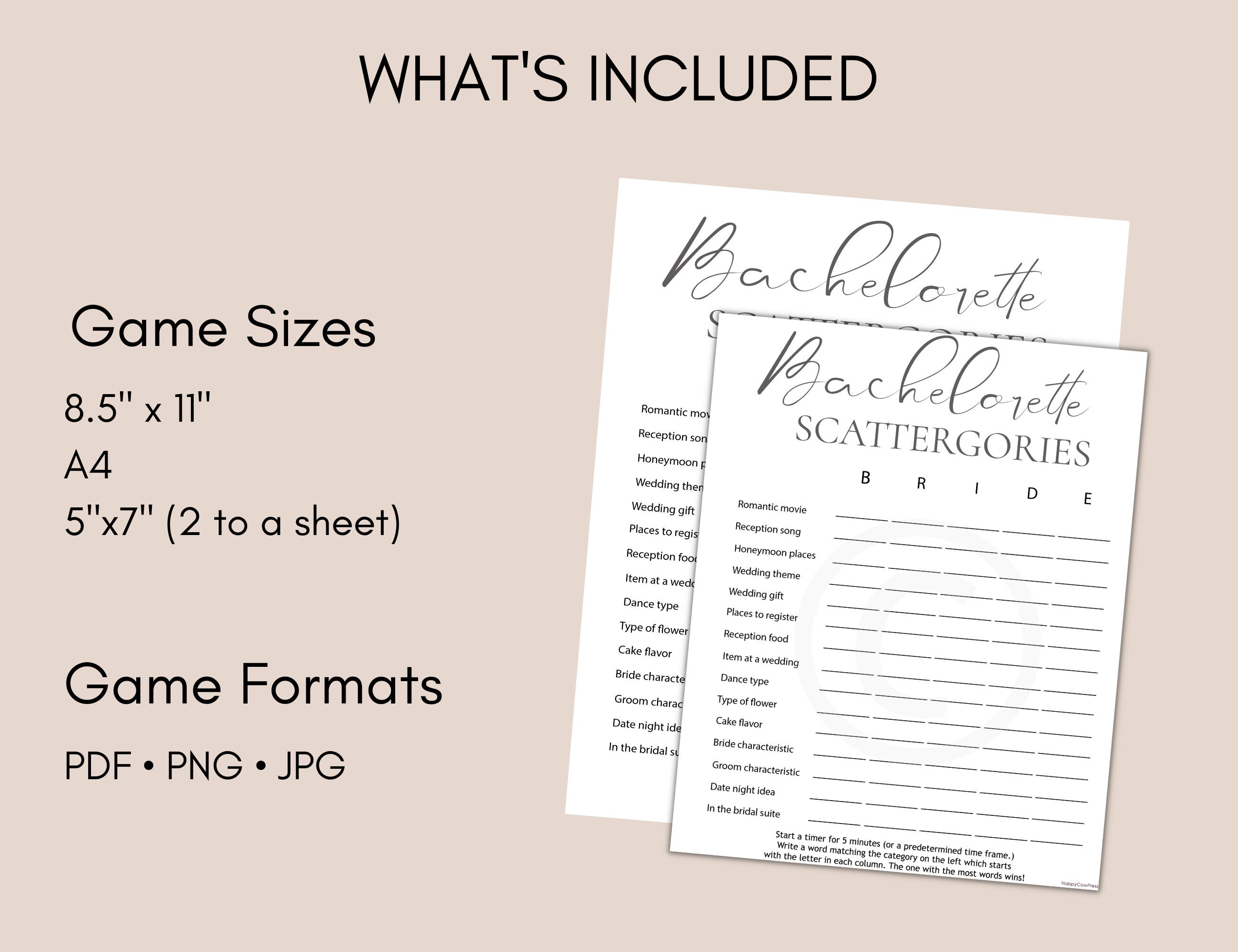 Printable Minimalist Bachelorette Party Scattergories Game ...