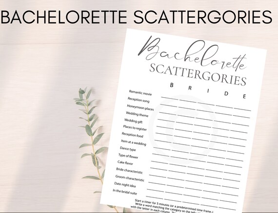 Printable Minimalist Bachelorette Party Scattergories Game - Etsy