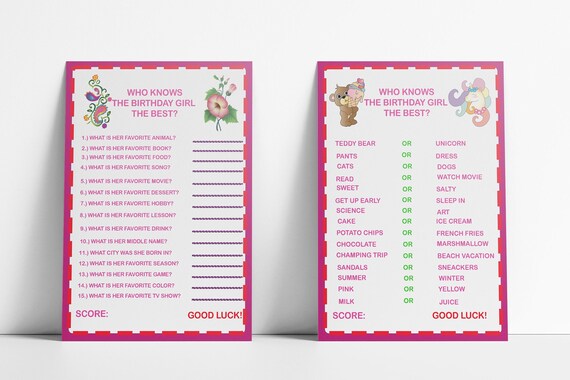 Birthday Game Printable Who Knows the Birthday Girl the Best - Etsy
