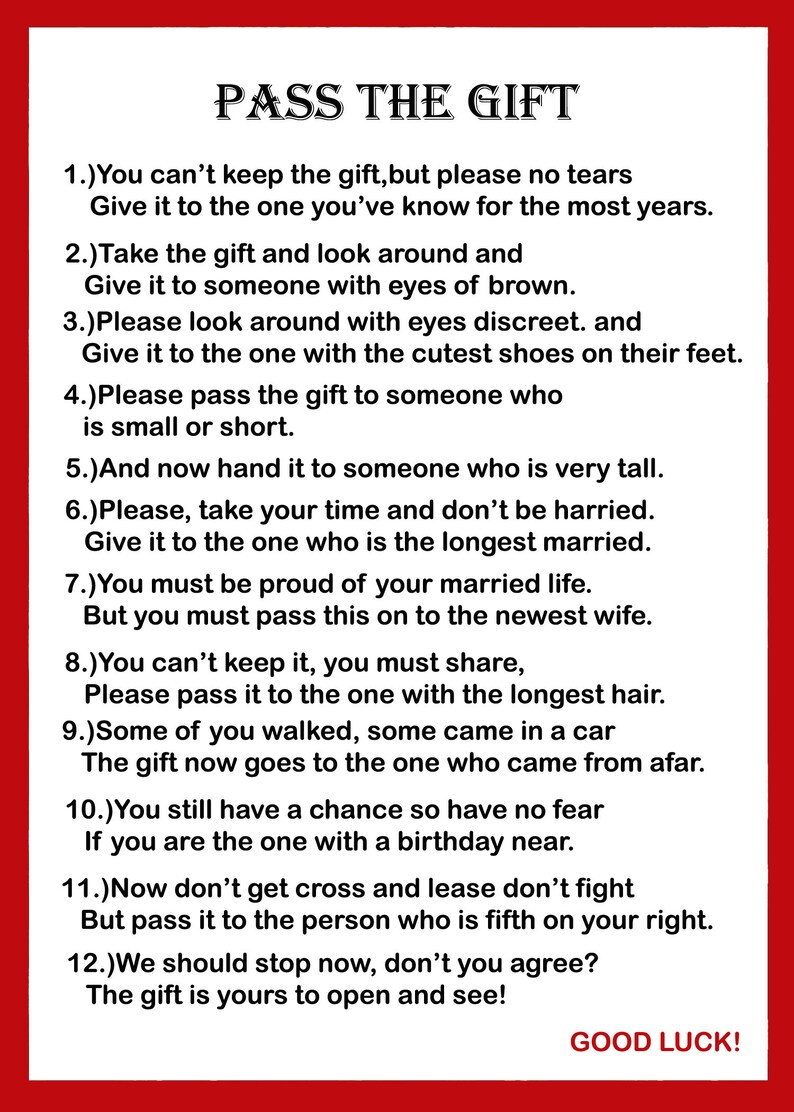 Pass the gift game birthday game family game kids games party games
