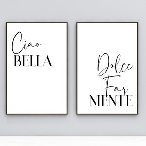 Italian Art Print Set of 2, Ciao Bella Printable Wall Art, Dolce Far Niente Poster, Bedroom Minimalist Decor, Housewarming Gift, Digital Art
