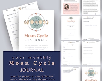 Printable MOON PHASE Manifestation JOURNAL | Workbook | Minimalist Moon Cycle Planner with journaling prompts | Lunar Tracker Size A4