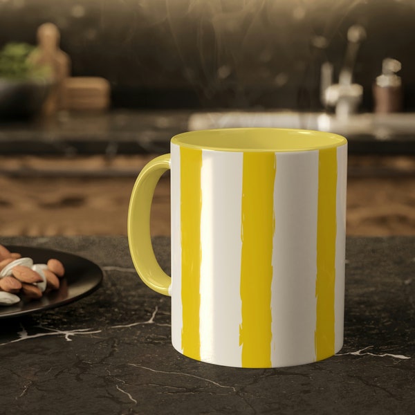 Yellow stripe coffee mug yellow mug gift yellow mug design gift idea