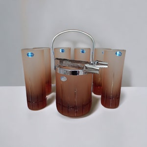 6 Crystal hand-cut glasses with ice bucket, Italy, 1960s
