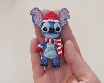 Miniature Crochet Happy New Year Stitch Doll - Handmade Amigurumi Lilo & Stitch