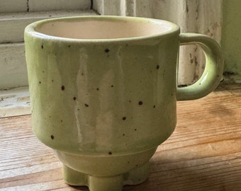 Handmade Stackable Espresso Cups in a green speckled glaze