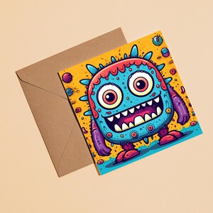 Cartão de felicitações de monstro – cartão de aniversário em branco ilustrado para crianças
