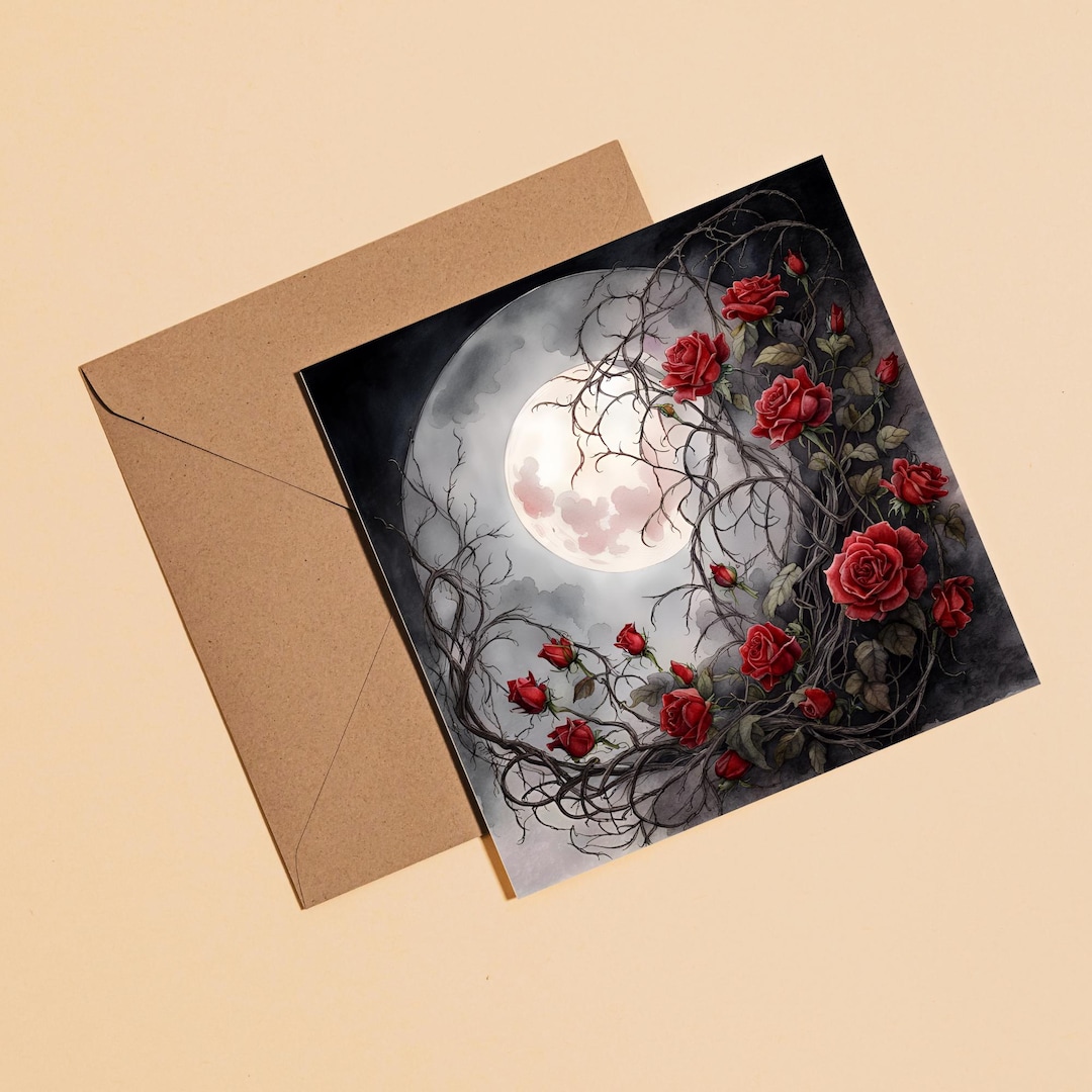 Moon & Roses Greeting Card –illustrated Blank Birthday Card, Art Card ...