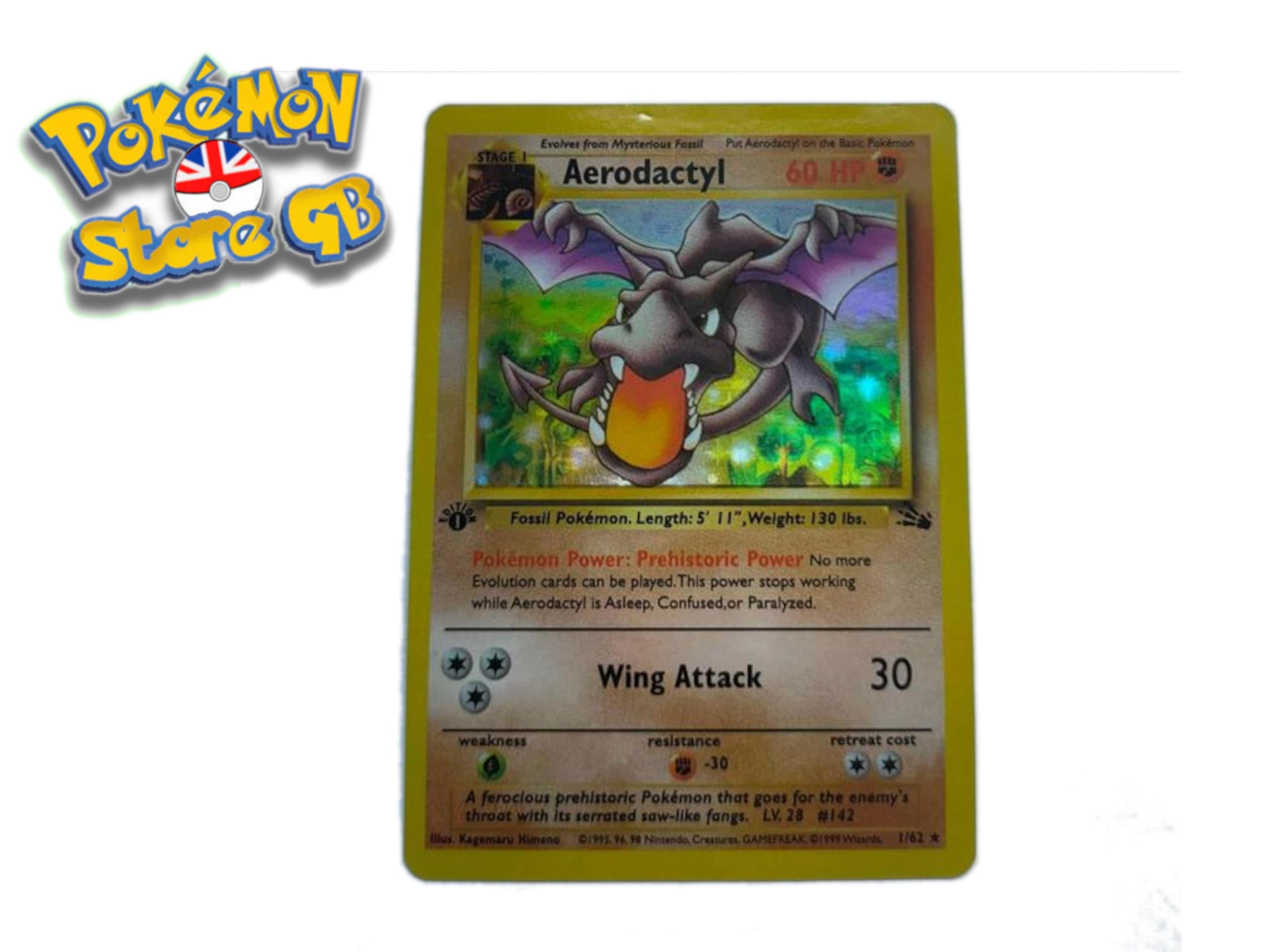 POKEMON Card FOSSIL AERODACTYL #1/62 Black Star Rare Holo Foil