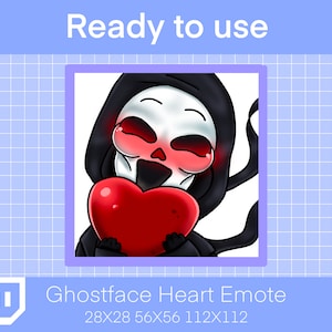 May include: A cartoon Ghostface character with a black hooded robe and a red heart in its hands. The character has a white skull with red cheeks and a wide smile. The image is a digital illustration.