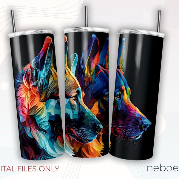 German Shepherd Tumbler, 20oz Skinny Tumbler Wrap, Digital Download, Sublimation PNG, Seamless Wrap Tapered Straight Template