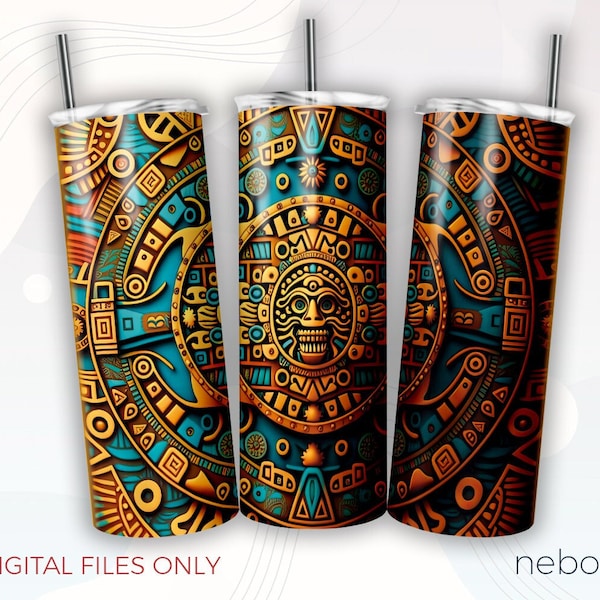 Aztec Tumbler Wrap, 20oz Skinny Tumbler, Digital Download PNG, Sublimation Design, Seamless Tumbler Template